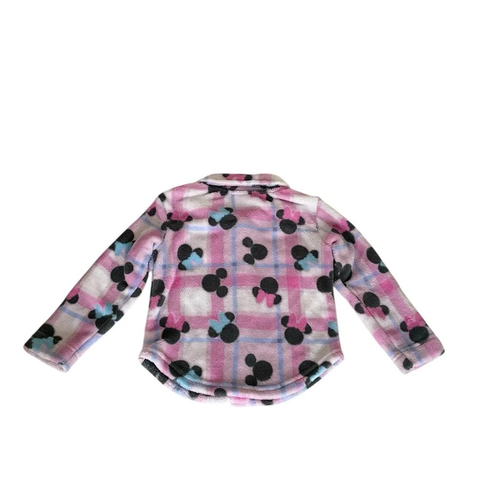 Disney Minnie Mouse Pink and Purple Plaid Fleece Button Up Top Girls 3T - Picture 3 of 12